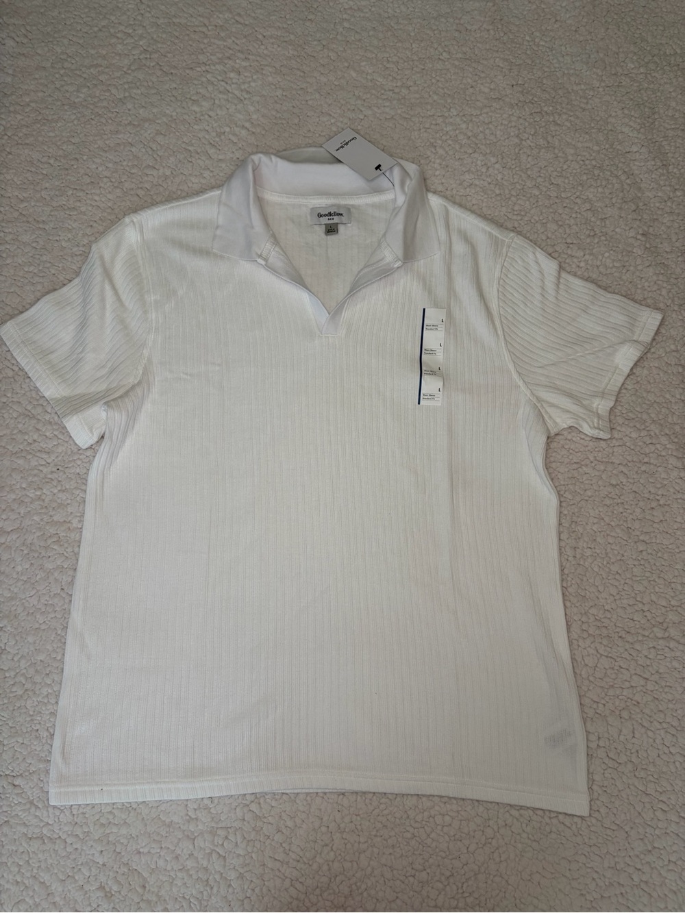Goodfellow &Co White Short-Sleeve Ribbed Polo Shirt Size Large